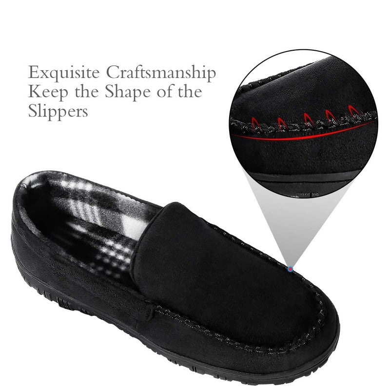 shoeslocker Men's Moccasin Slippers, Indoor Outdoor House Shoes with Memory Foam, Black Size 10 - Image 2